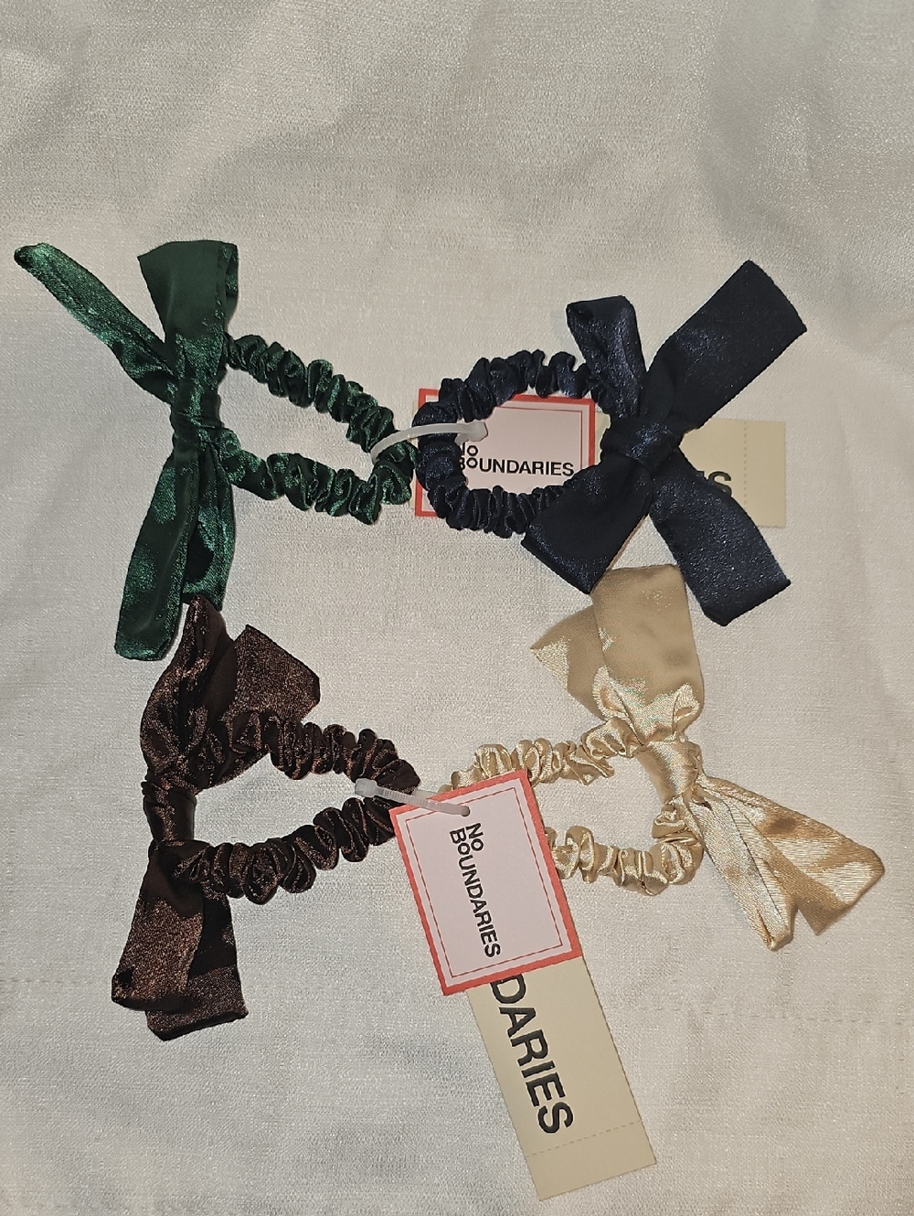No Boundaries Bow Scrunchie Set - Green, Navy, Brown, Cream New